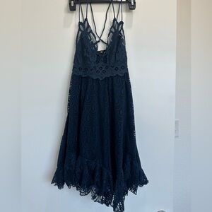 Free People Navy Lace Halter Dress